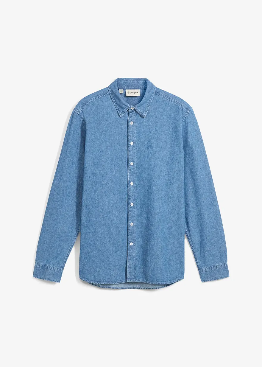 Jeanshemd aus reiner Baumwolle, Langarm in blau von vorne - bonprix