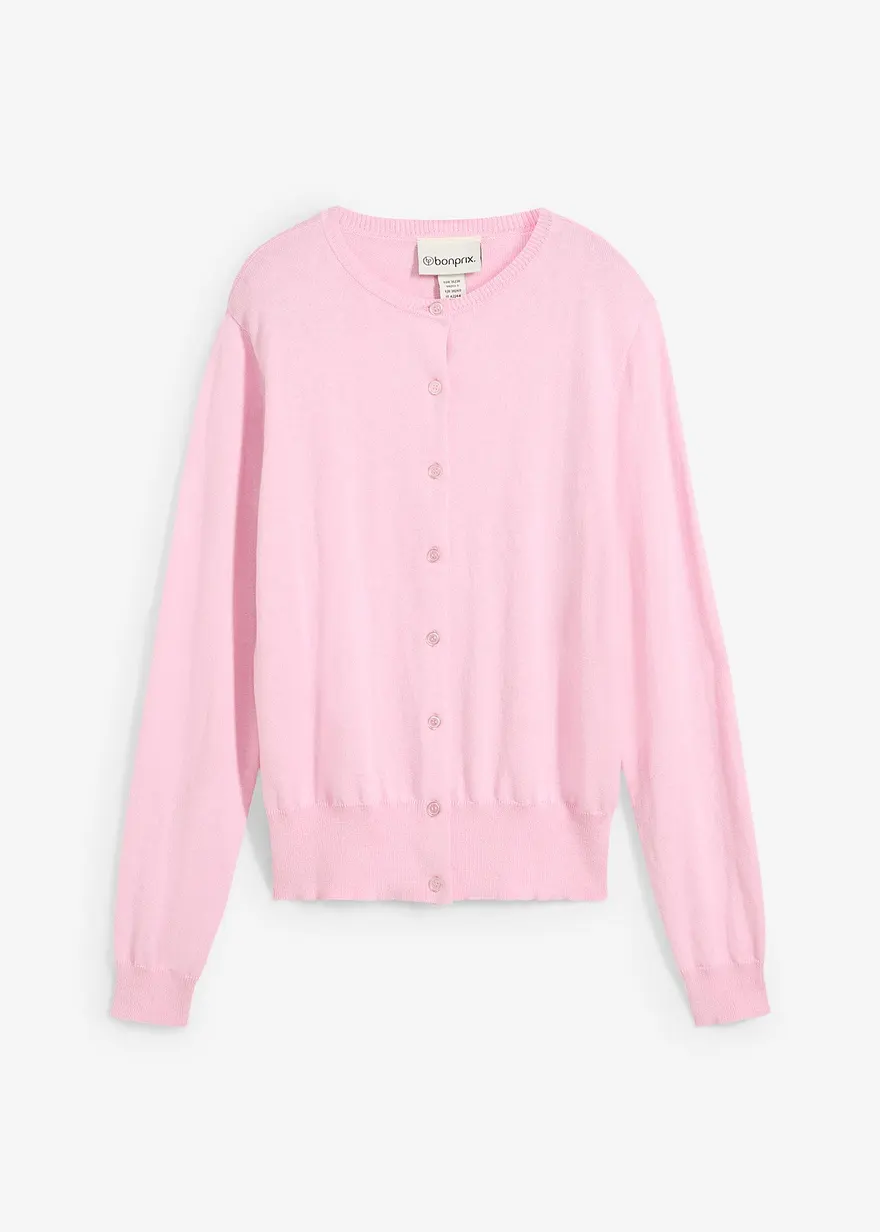 Strickjacke mit Seidenanteil in rosa von vorne - bonprix