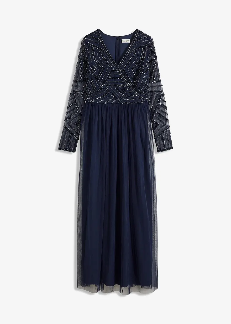 Maxikleid mit Pailettenstickerei in blau von vorne - bonprix