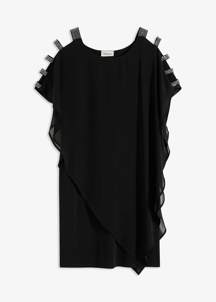 Minikleid mit Strasssteinverzierung in schwarz von vorne - bonprix