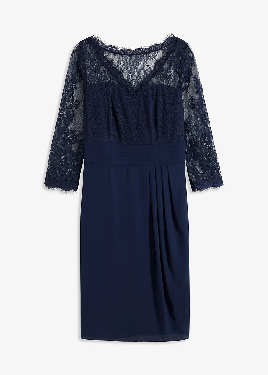 Minikleid mit Spitze in blau von vorne - bonprix