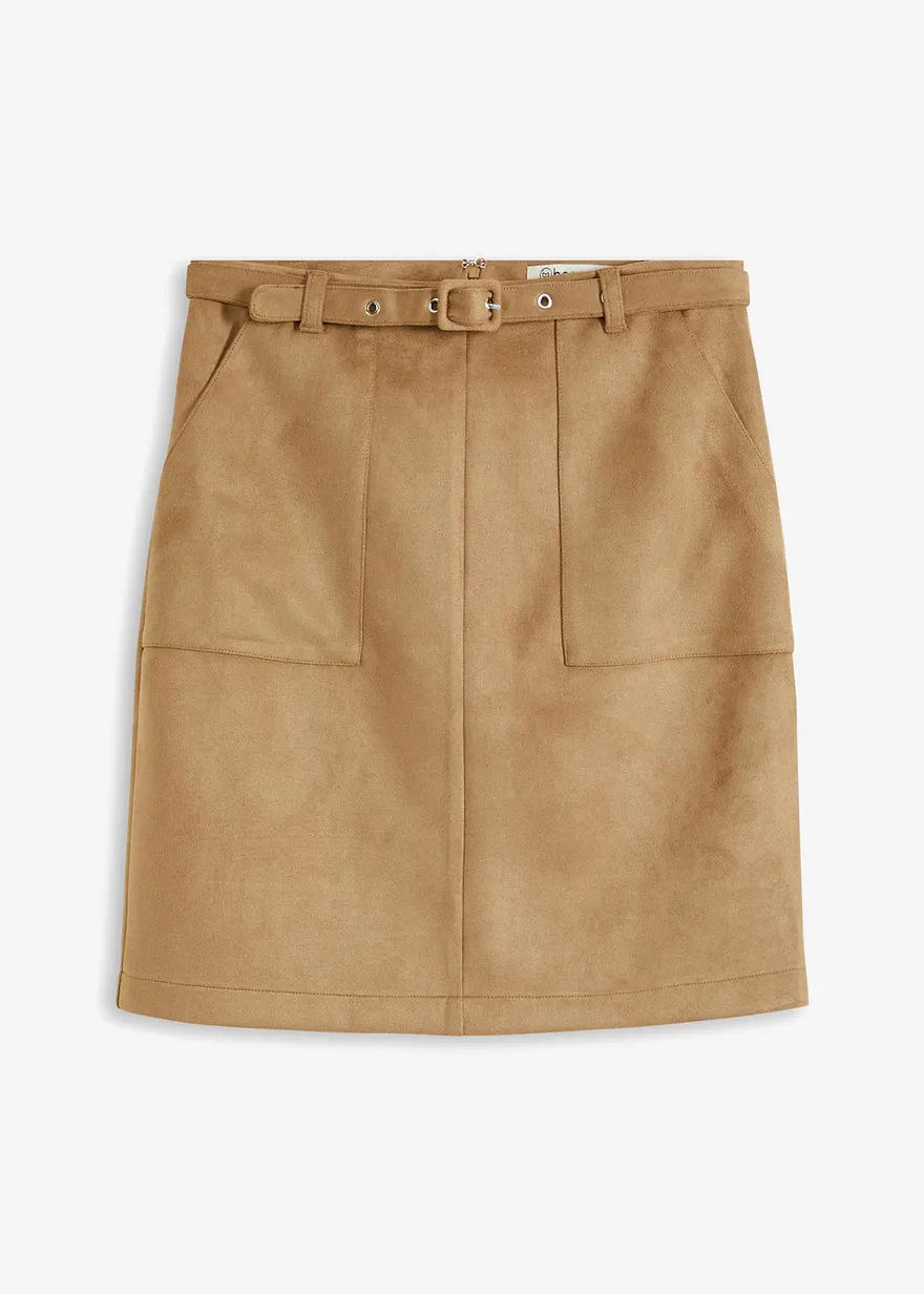 Velourlederimitat-Rock mit Gürtel in braun von vorne - bonprix