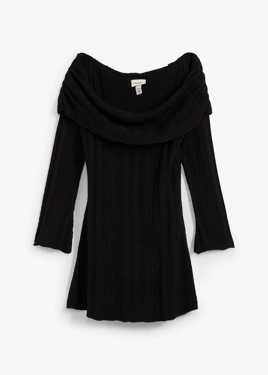 Strickkleid mit Carmenausschnitt in schwarz von vorne - bonprix