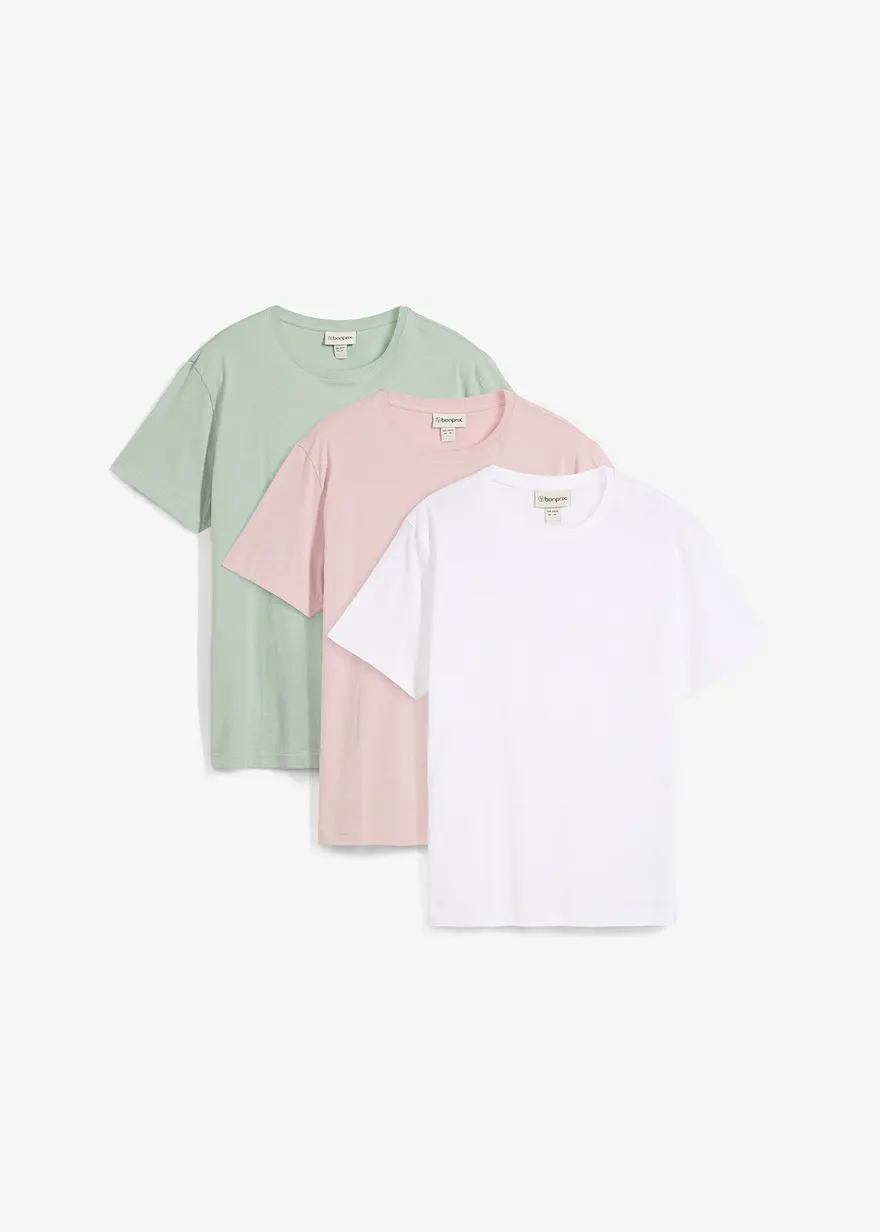 T-Shirt (3er Pack) in lila von vorne - bonprix