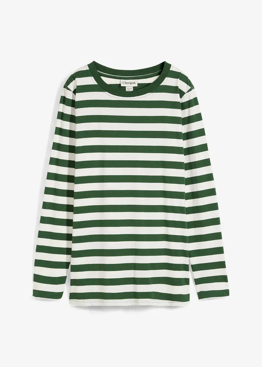Streifenshirt aus reiner Bio-Baumwolle in grün von vorne - bonprix