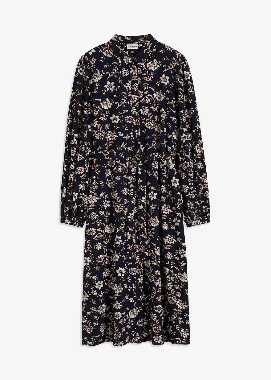 bedrucktes Midikleid in blau von vorne - bonprix