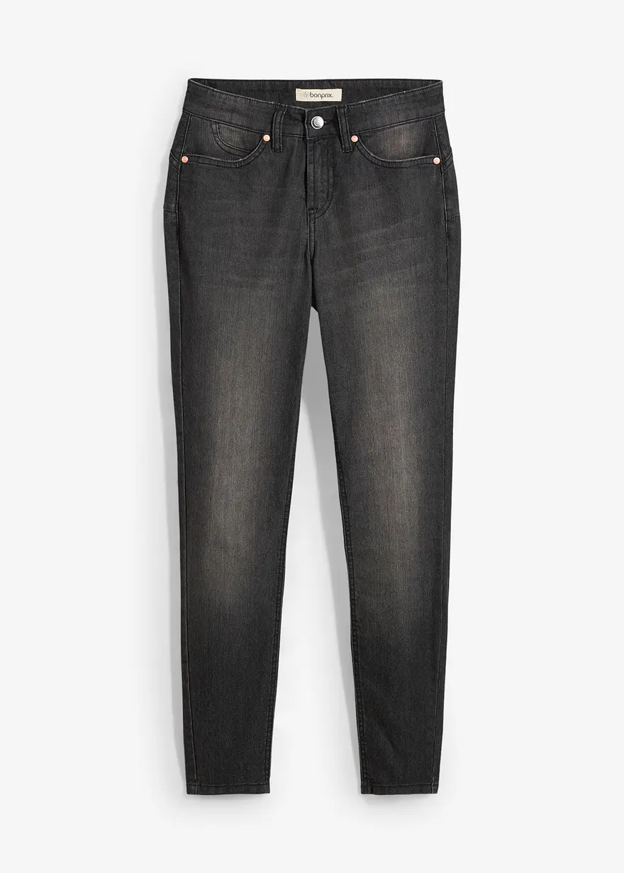 Skinny Jeans Mid Waist, Stretch in schwarz von vorne - bonprix