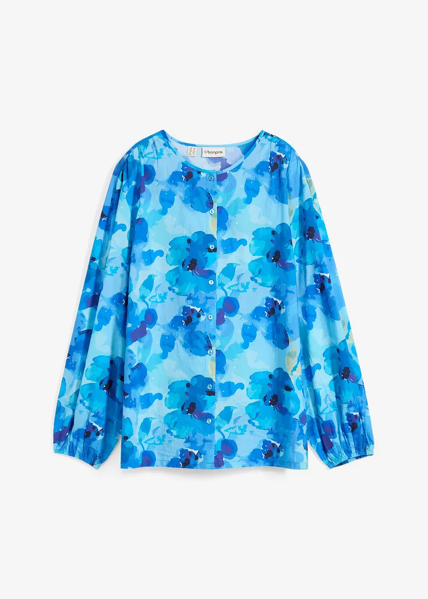 Weite Bluse aus reiner Baumwolle in blau von vorne - bonprix