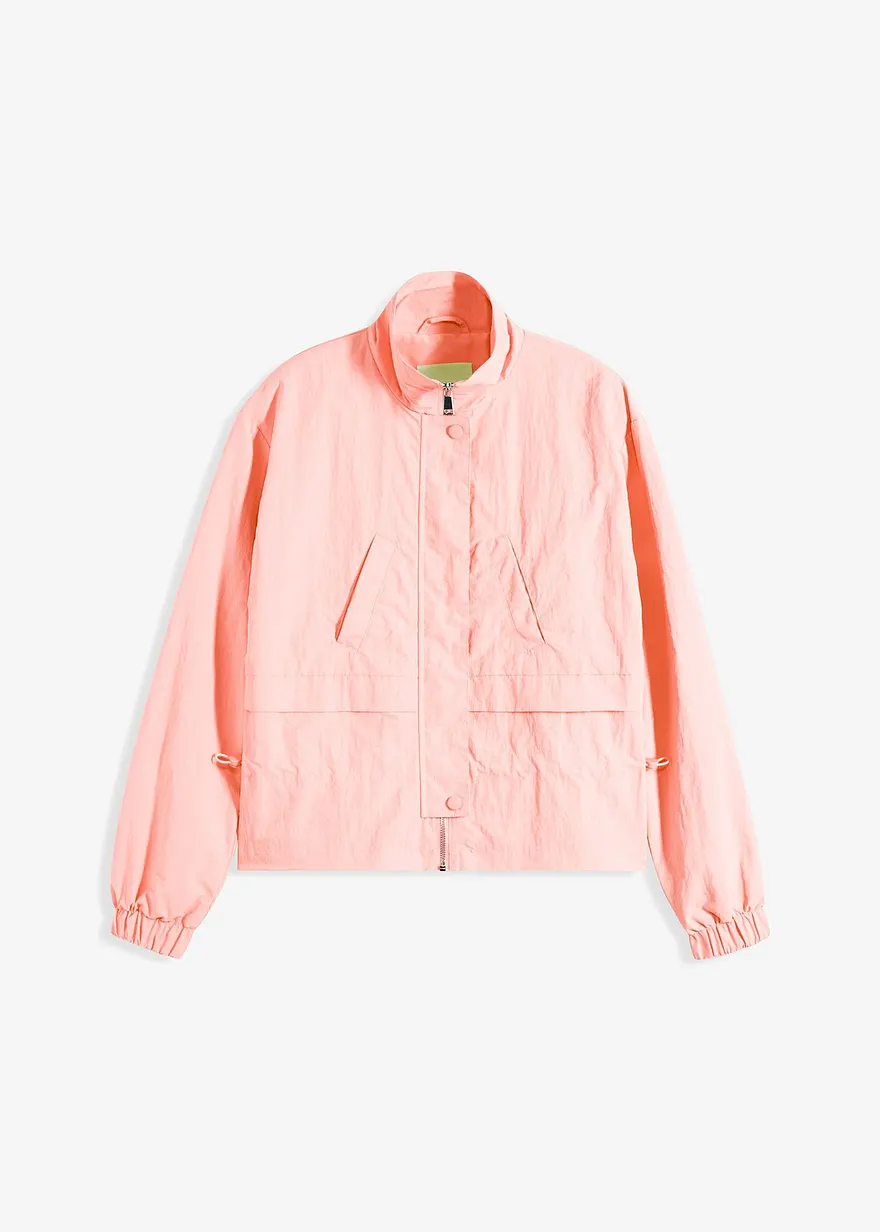 Kurze Jacke mit Taillen-Tunnelzug in rosa von vorne - bonprix