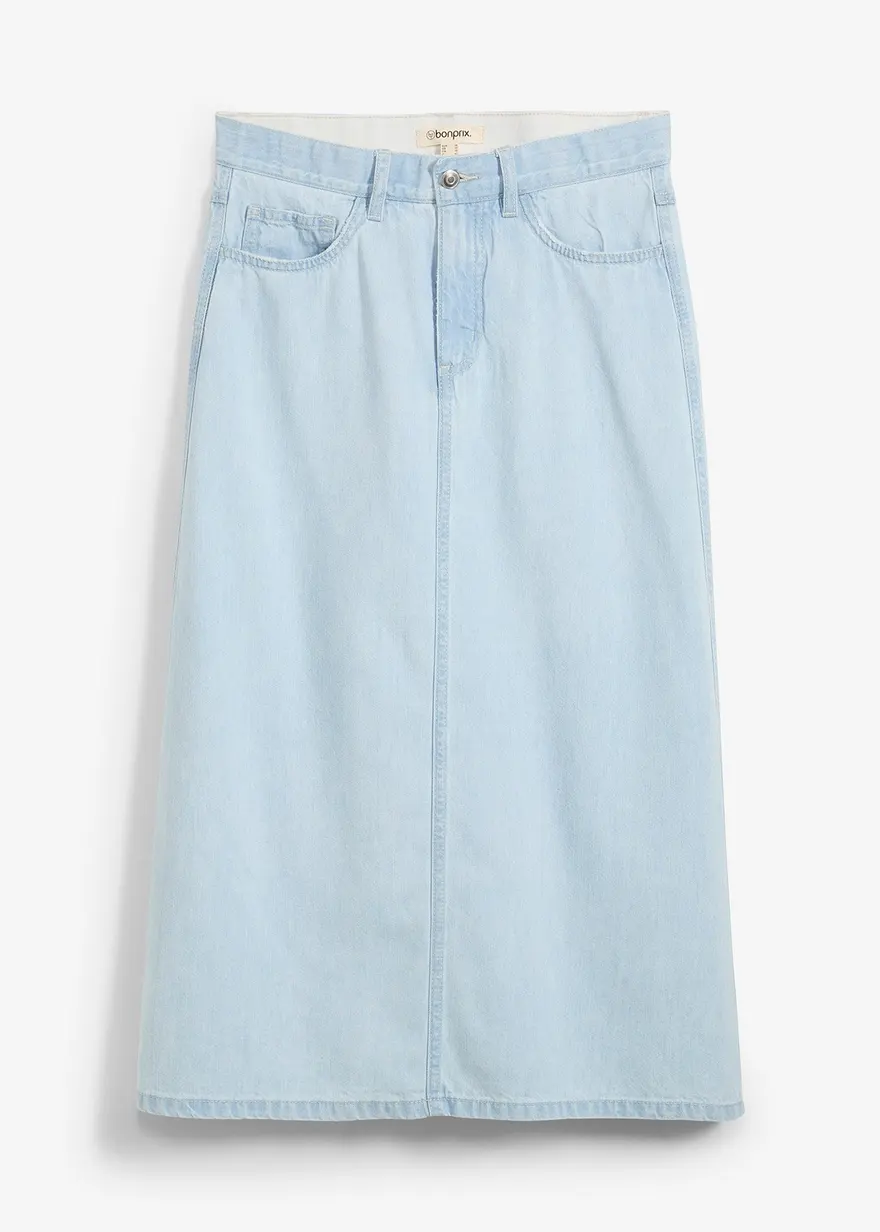 Jeansrock Mid Waist Bequembund, Super Soft in blau von vorne - bonprix