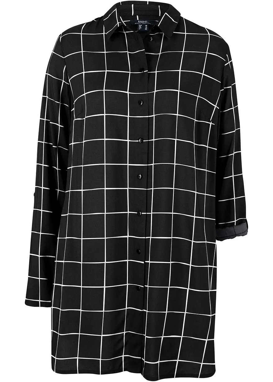 Karierte Longbluse mit Taschen in schwarz von vorne - bonprix