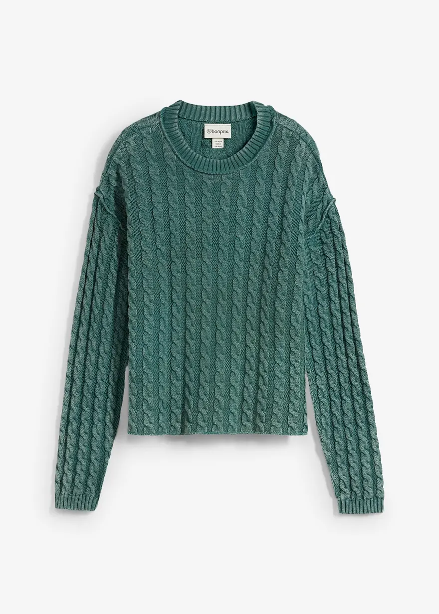 Oversize-Pullover aus reiner Baumwolle in grün von vorne - bonprix