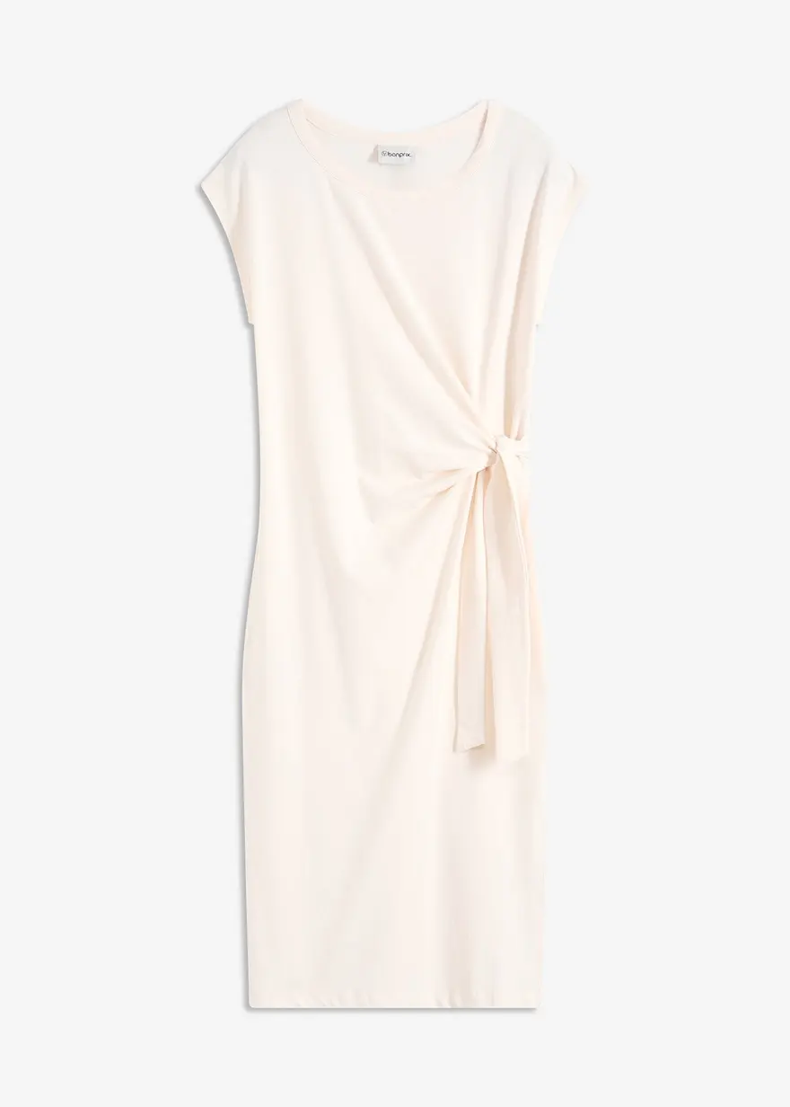 Jerseykleid aus elastischem Baumwoll-Mix in beige von vorne - bonprix
