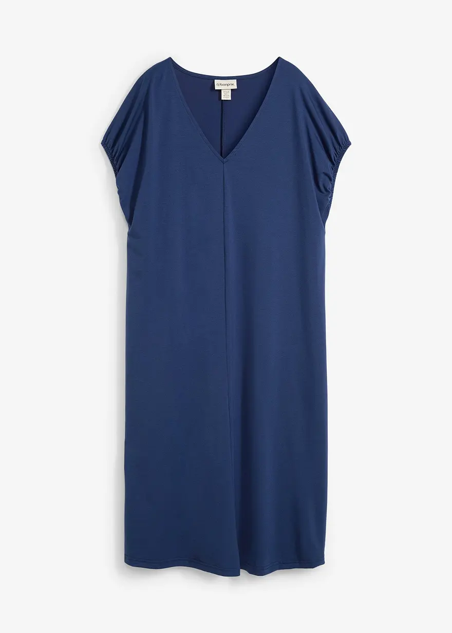 Jerseykleid mit V-Ausschnitt aus Viskose-Mix in blau von vorne - bonprix