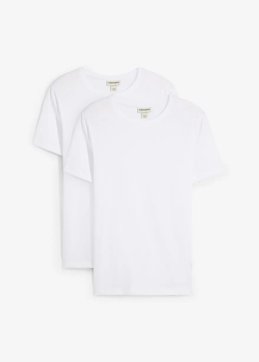 T-Shirt (2er Pack) aus reiner Bio-Baumwolle,  Slim fit in weiß von vorne - bonprix