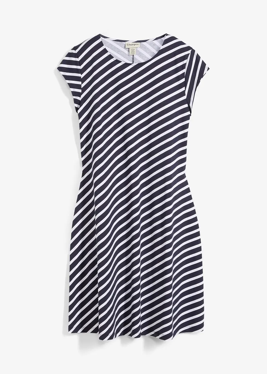 Jersey-Kleid mit figurbetonter Passform in blau von vorne - bonprix