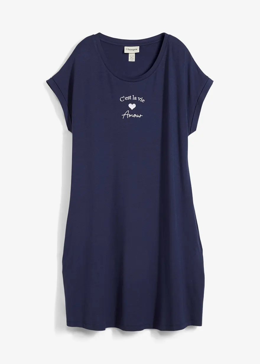 Jersey-Kleid mit Stickerei aus Viskose-Elasthan-Mix in blau von vorne - bonprix