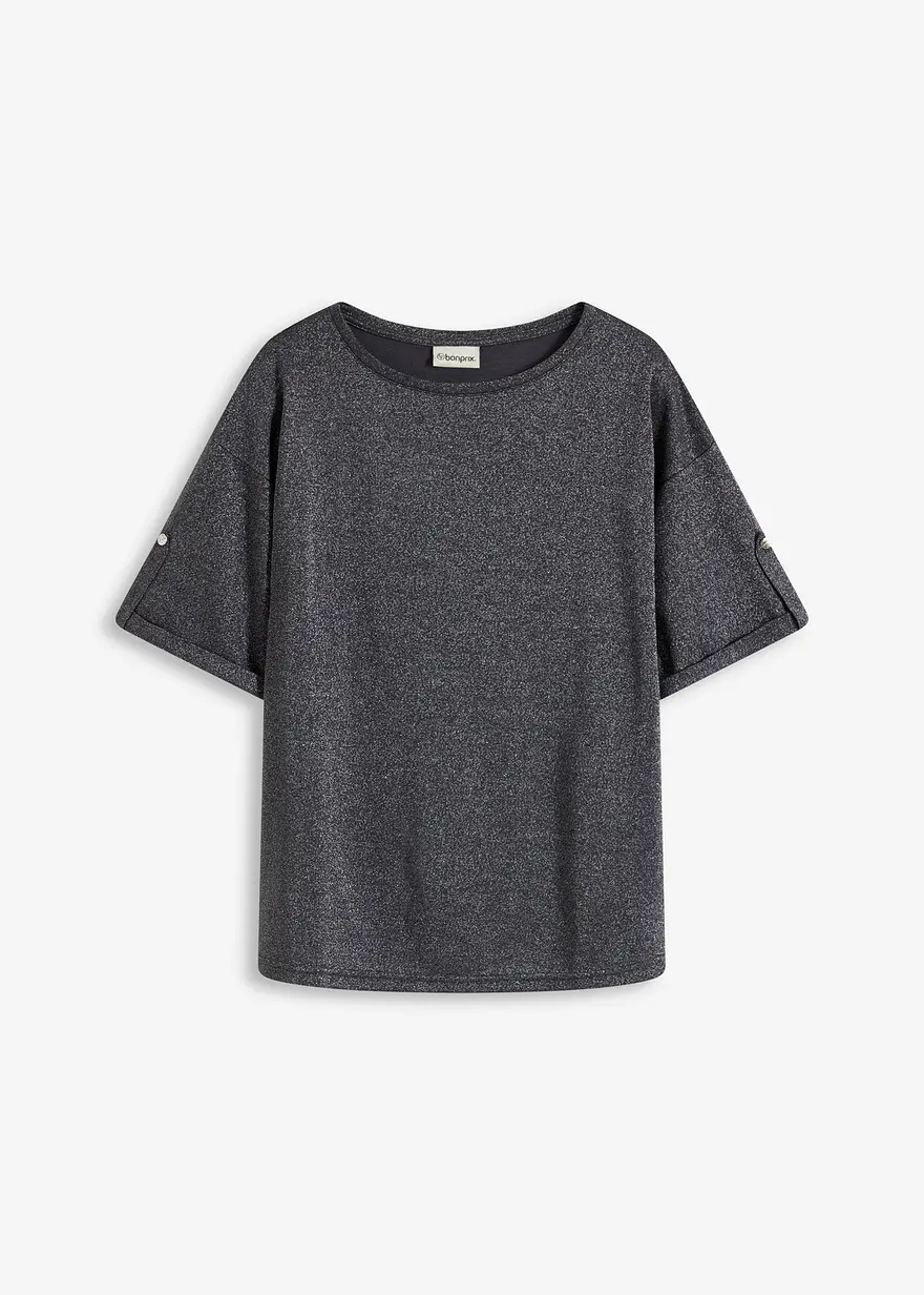 Glitzer Viskose-Shirt mit Glanzdruck in grau von vorne - bonprix