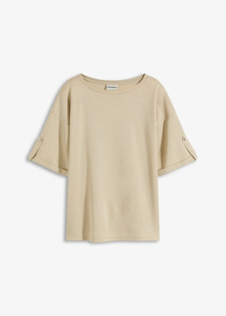 Glitzer Viskose-Shirt mit Glanzdruck in beige von vorne - bonprix