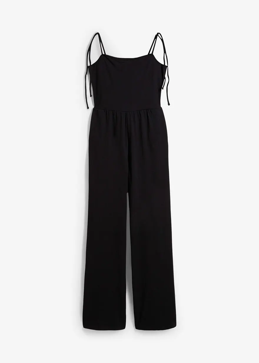 Trägerjumpsuit aus Jersey in schwarz von vorne - bonprix