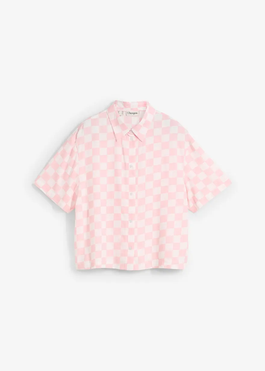 Karierte Kurzarmbluse in rosa von vorne - bonprix