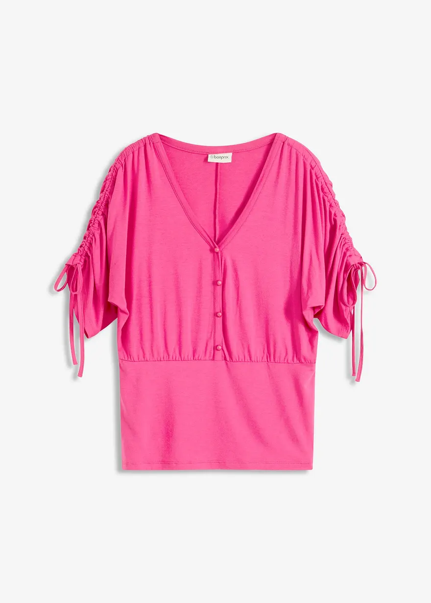 Shirt mit Knopfleiste in pink von vorne - bonprix