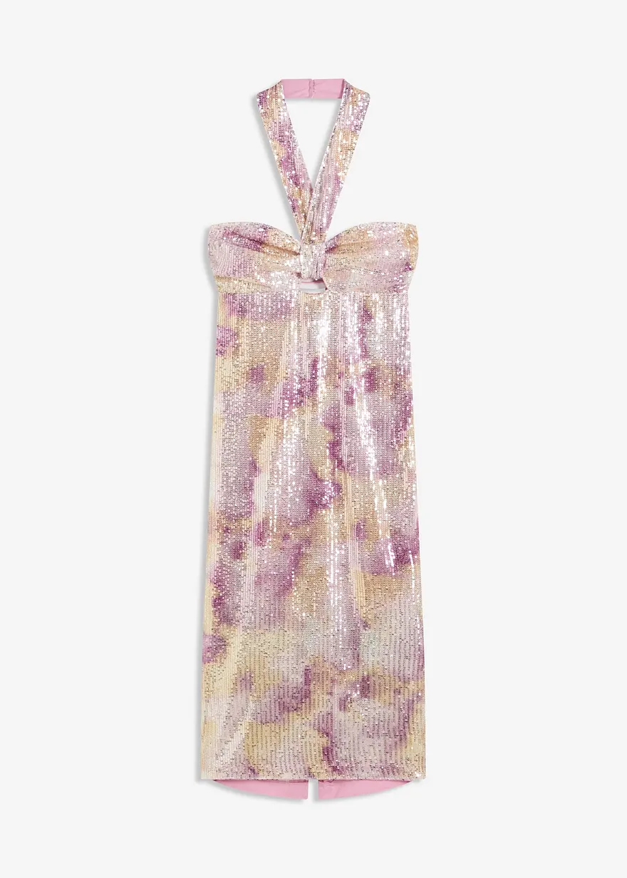 Neckholder-Kleid mit Pailletten in rosa von vorne - bonprix