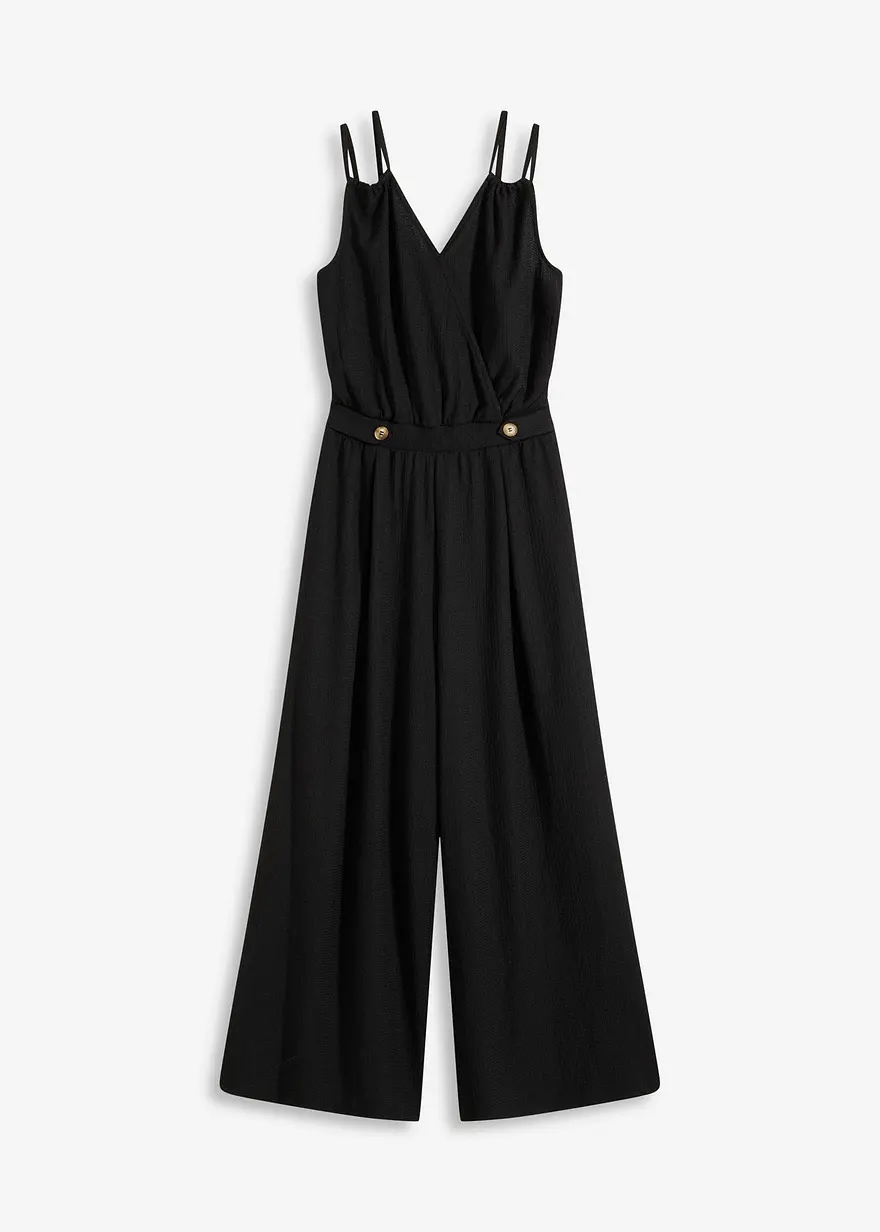 Jersey-Jumpsuit in schwarz von vorne - bonprix