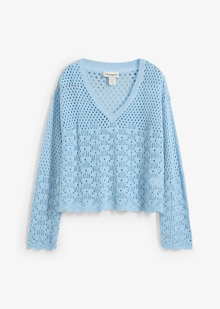 Leichter Ajour-Pullover in blau von vorne - bonprix