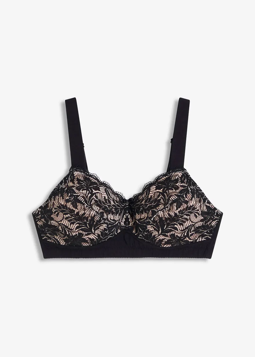Bralette ohne Bügel mit Bio-Baumwolle in schwarz von vorne - bonprix