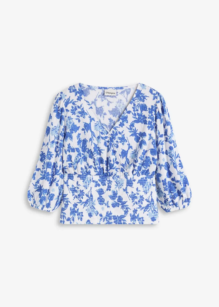 Gesmocktes Shirt in weiß von vorne - bonprix