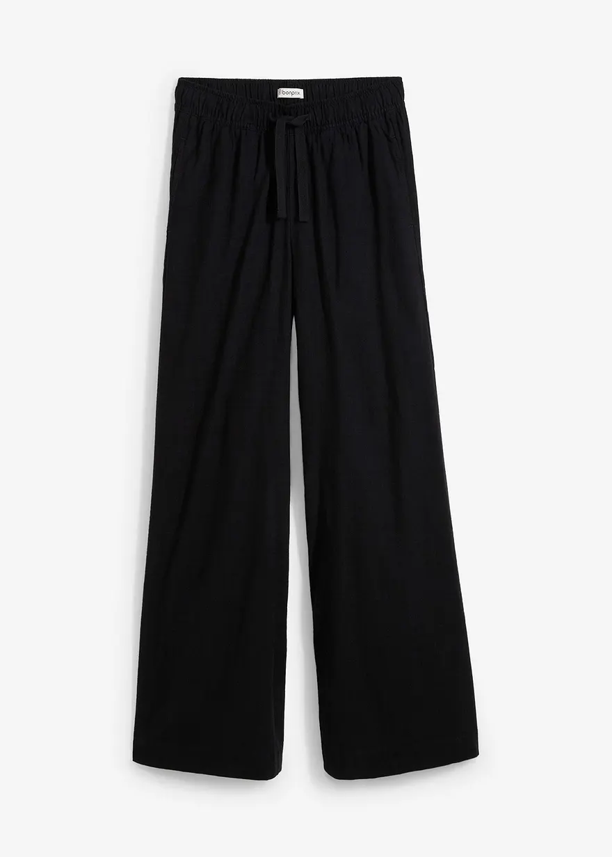 Palazzo-Hose aus reiner Baumwolle in schwarz von vorne - bonprix