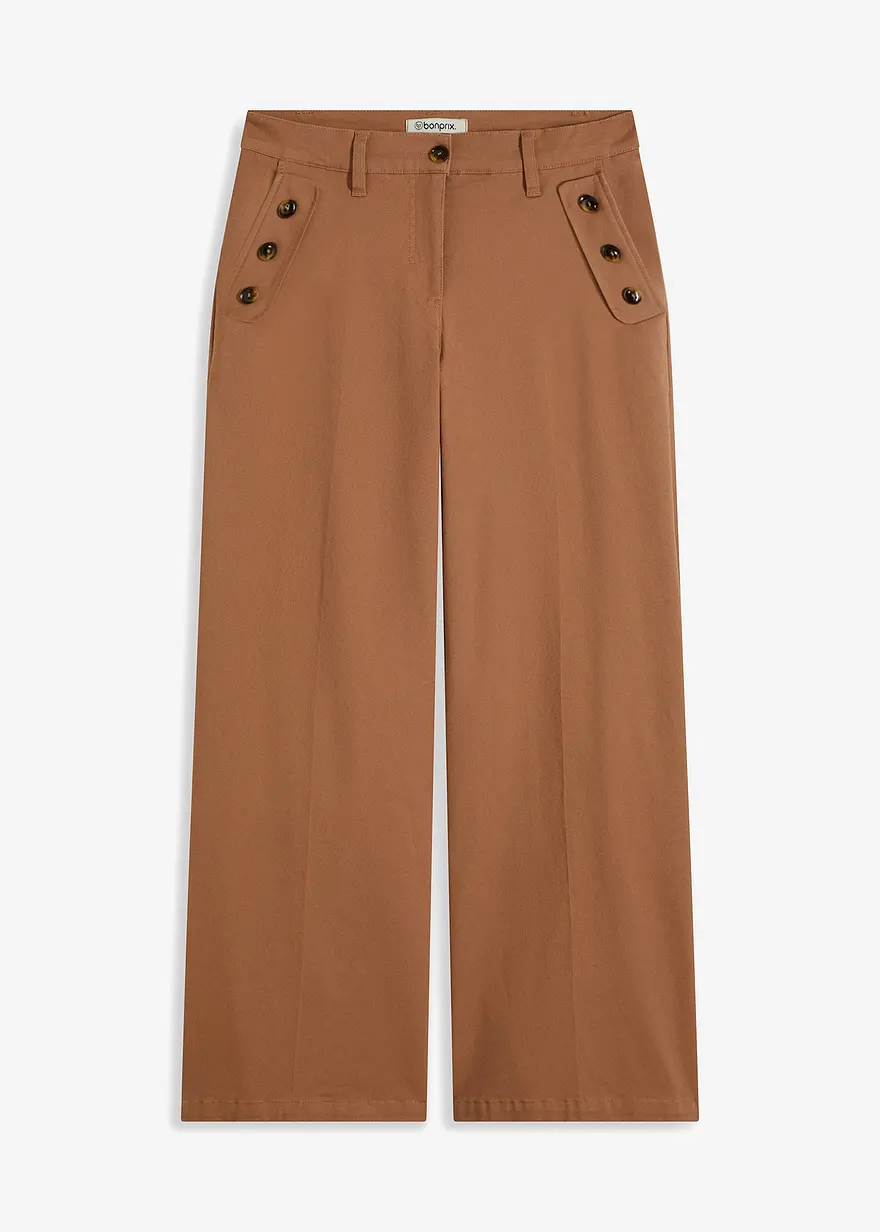 Twillhose mit dekorativen Knöpfen in braun von vorne - bonprix