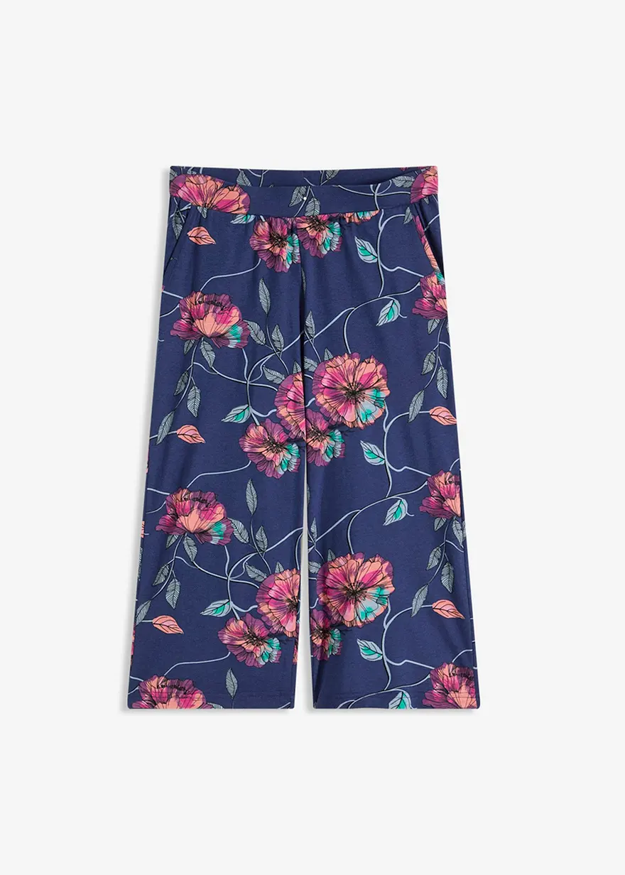 Culotte Pyjamahose mit Eingriffstaschen und Viskose in blau von vorne - bonprix
