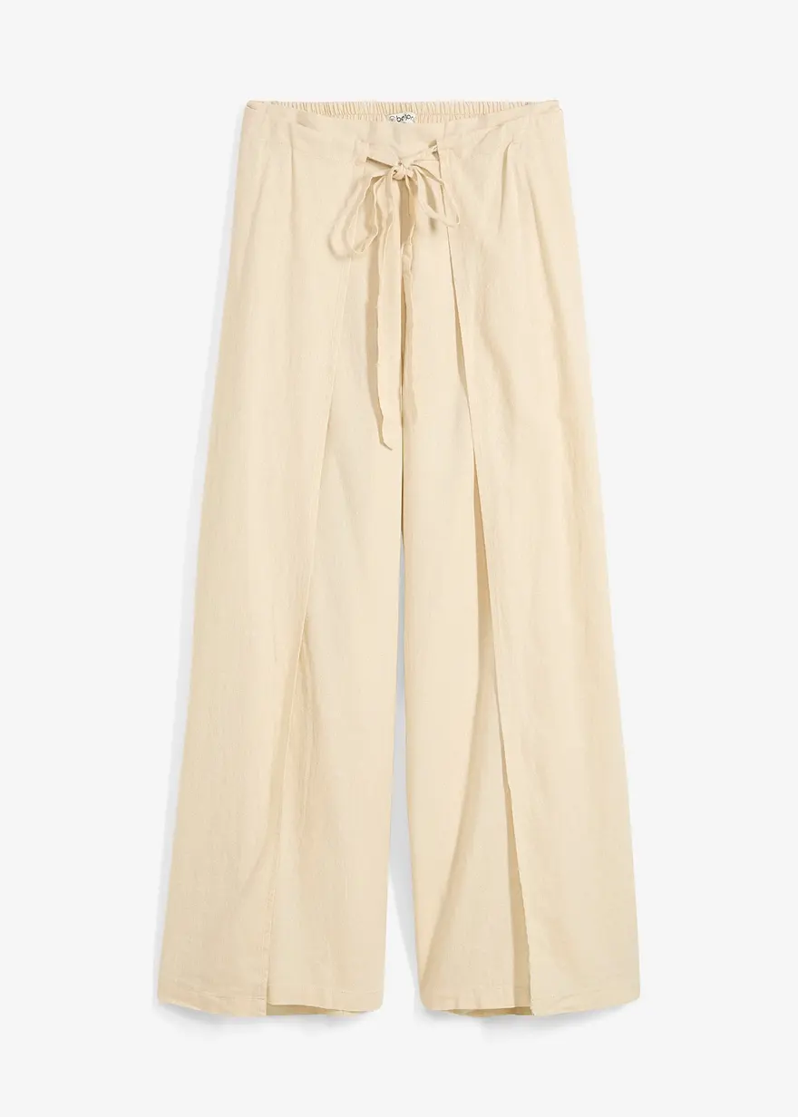 Palazzo-Hose aus luftigem Leinen-Mix in beige von vorne - bonprix