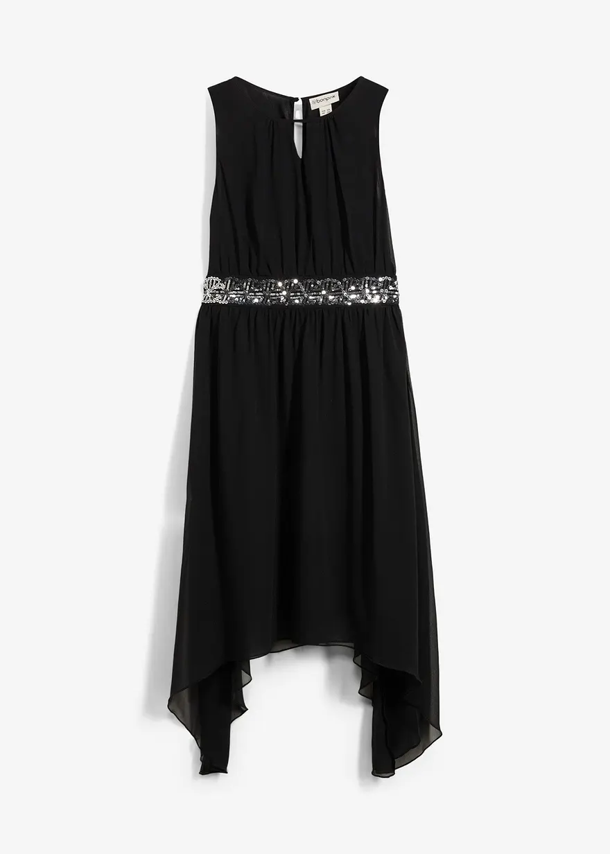 Chiffonkleid mit Pailletten in schwarz von vorne - bonprix