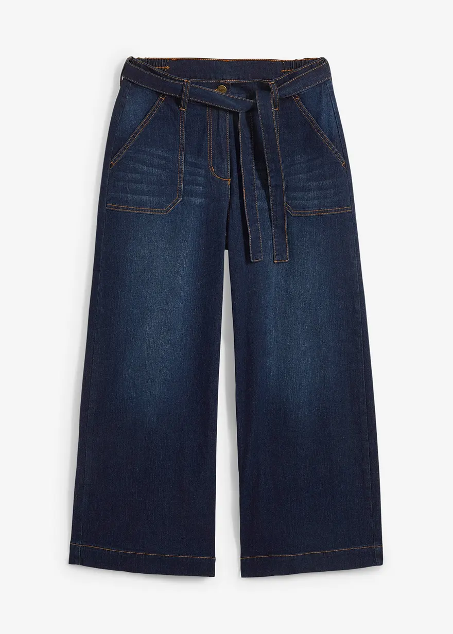 Wide-Leg-Jeans High Waist, Bequembund cropped in blau von vorne - bonprix