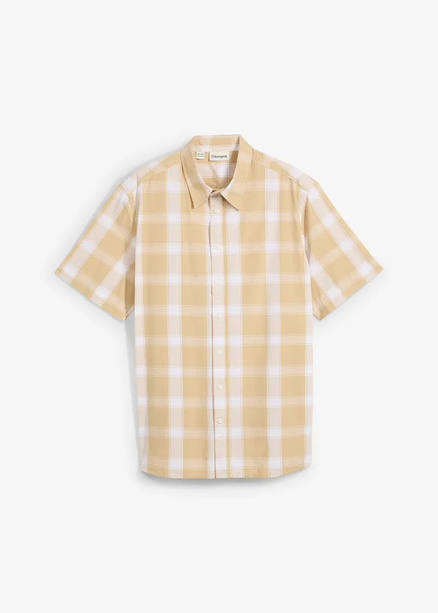 Kurzarmhemd aus reiner Baumwolle in beige von vorne - bonprix