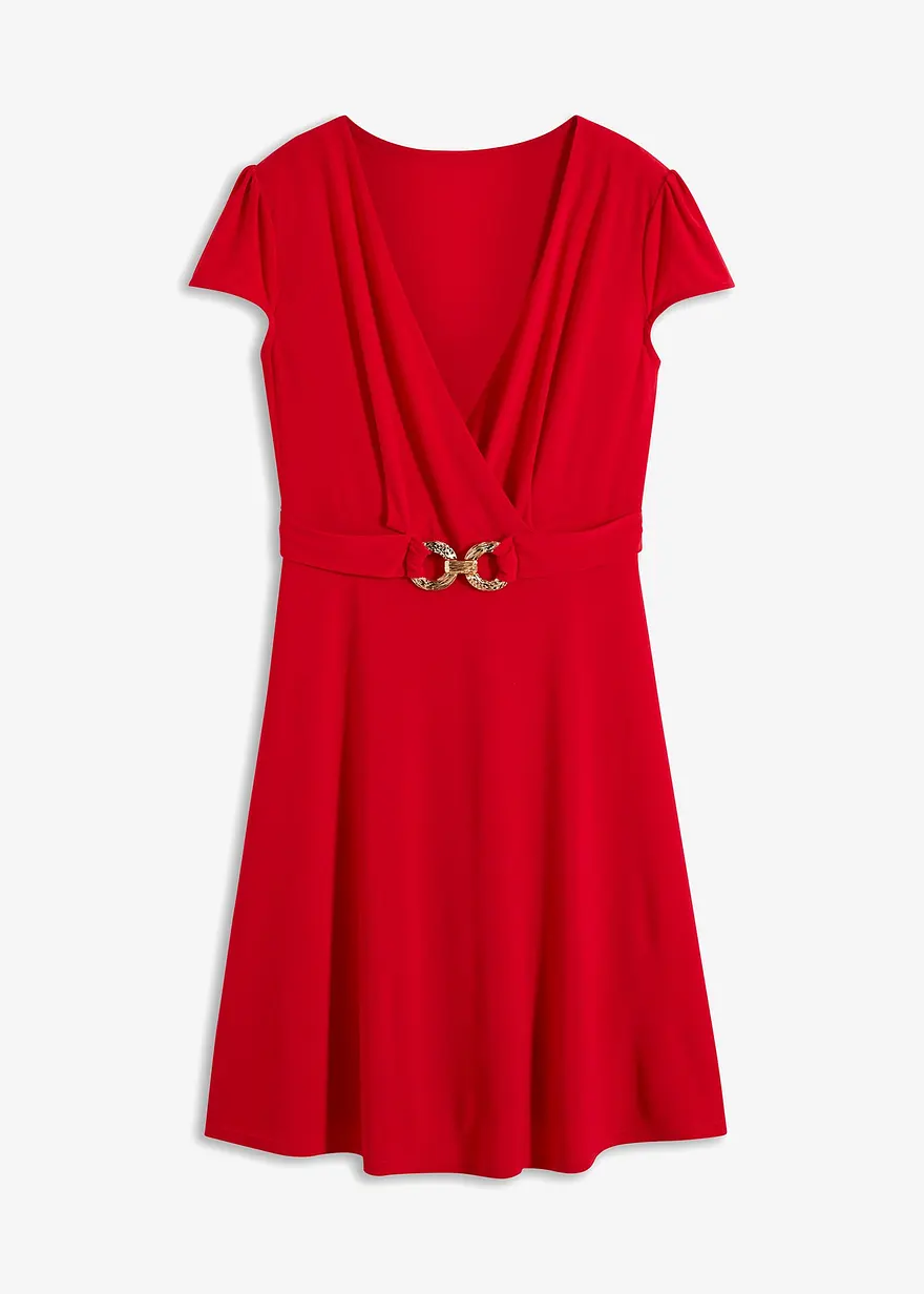 Jerseykleid mit dekorativer Schließe in rot von vorne - bonprix