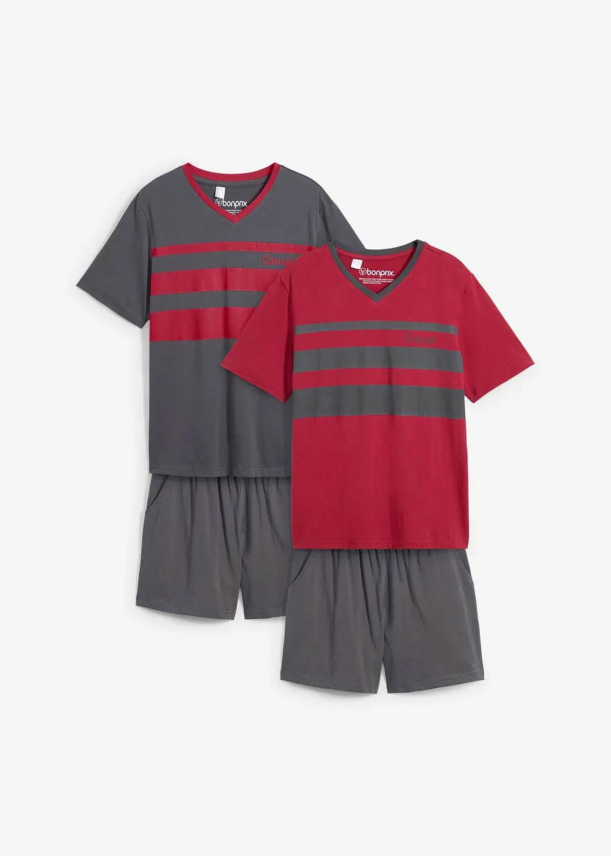 Pyjamahose mit 2 Shirts (3er Pack) in grau von vorne - bonprix