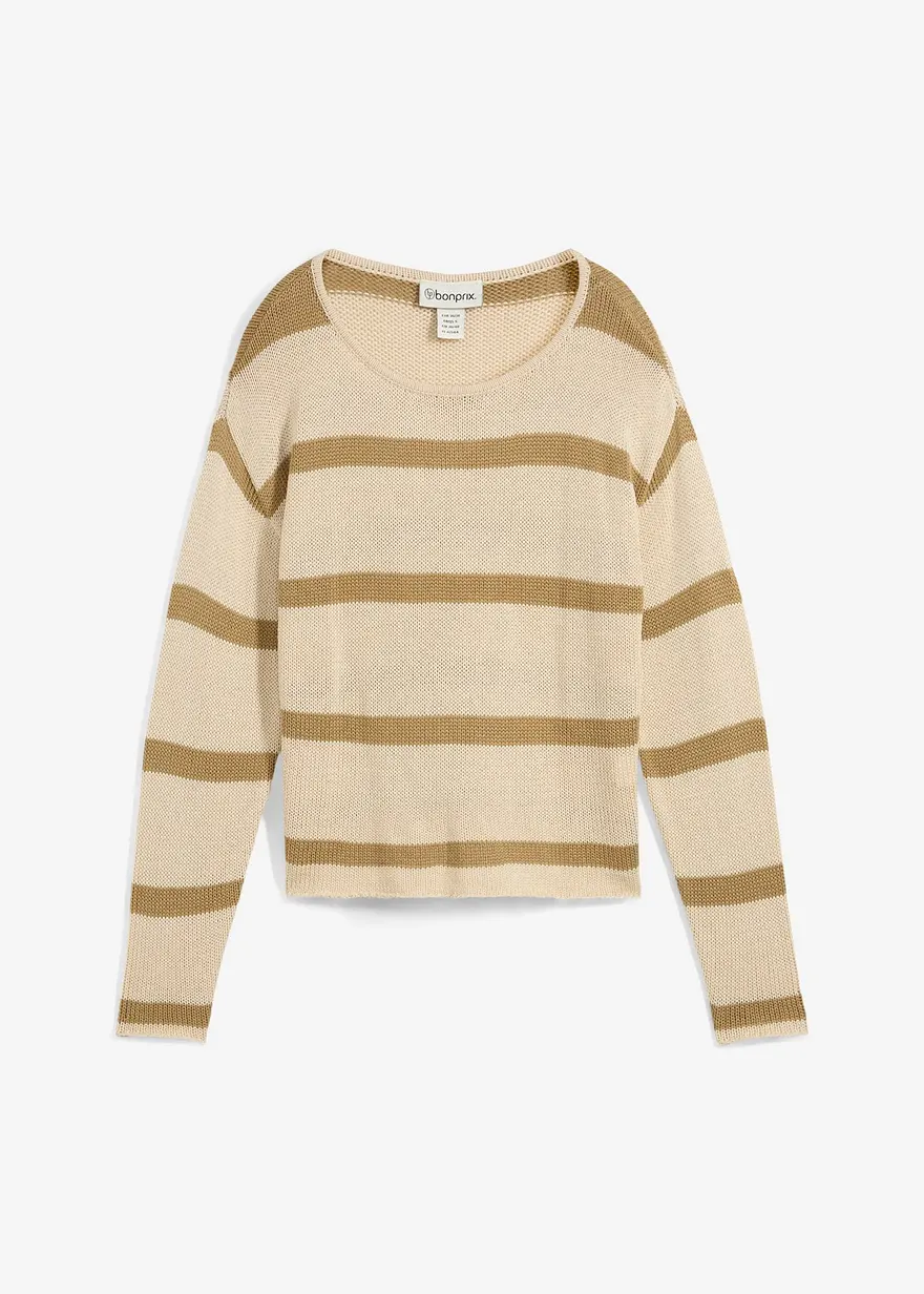Oversize Feinstrickpullover in beige von vorne - bonprix