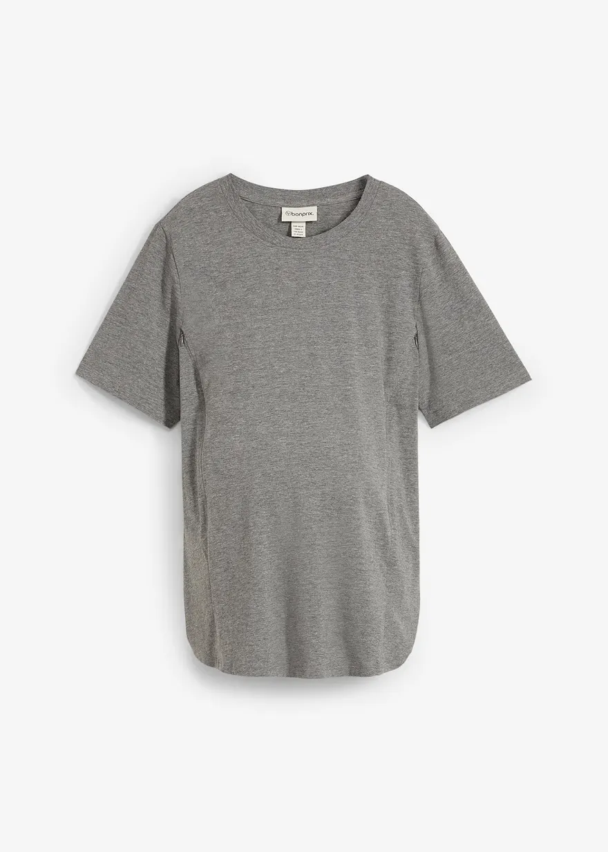 Umstandsshirt mit diskreter Stillfunktion mit Bio-Baumwolle in grau von vorne - bonprix