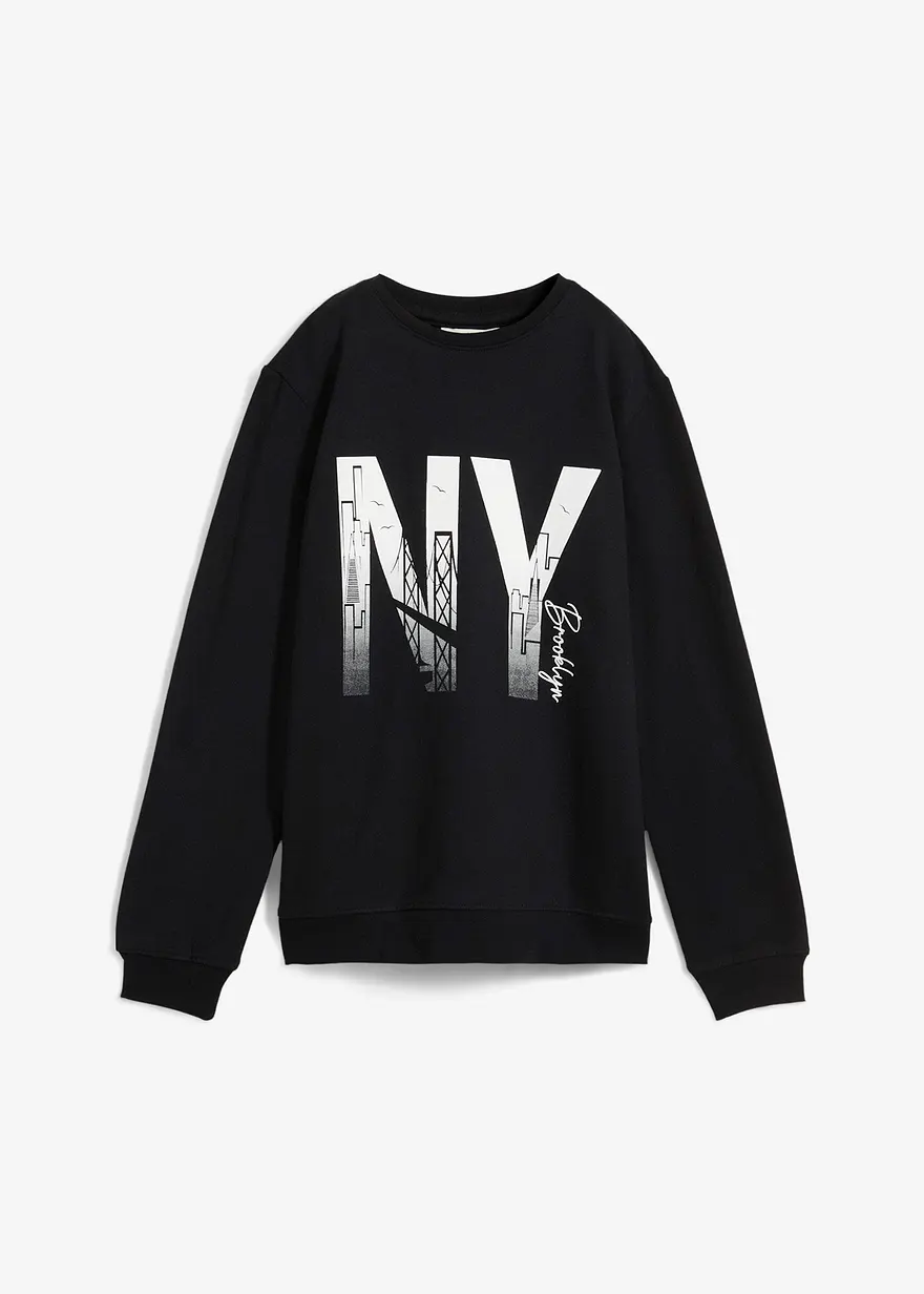 Sweatshirt aus weichem Baumwoll-Mix in schwarz von vorne - bonprix