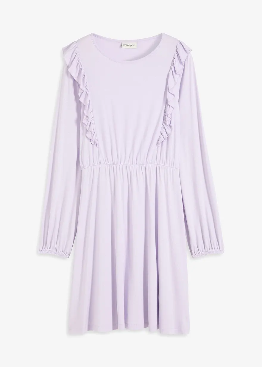 Jerseykleid mit Volants in lila von vorne - bonprix