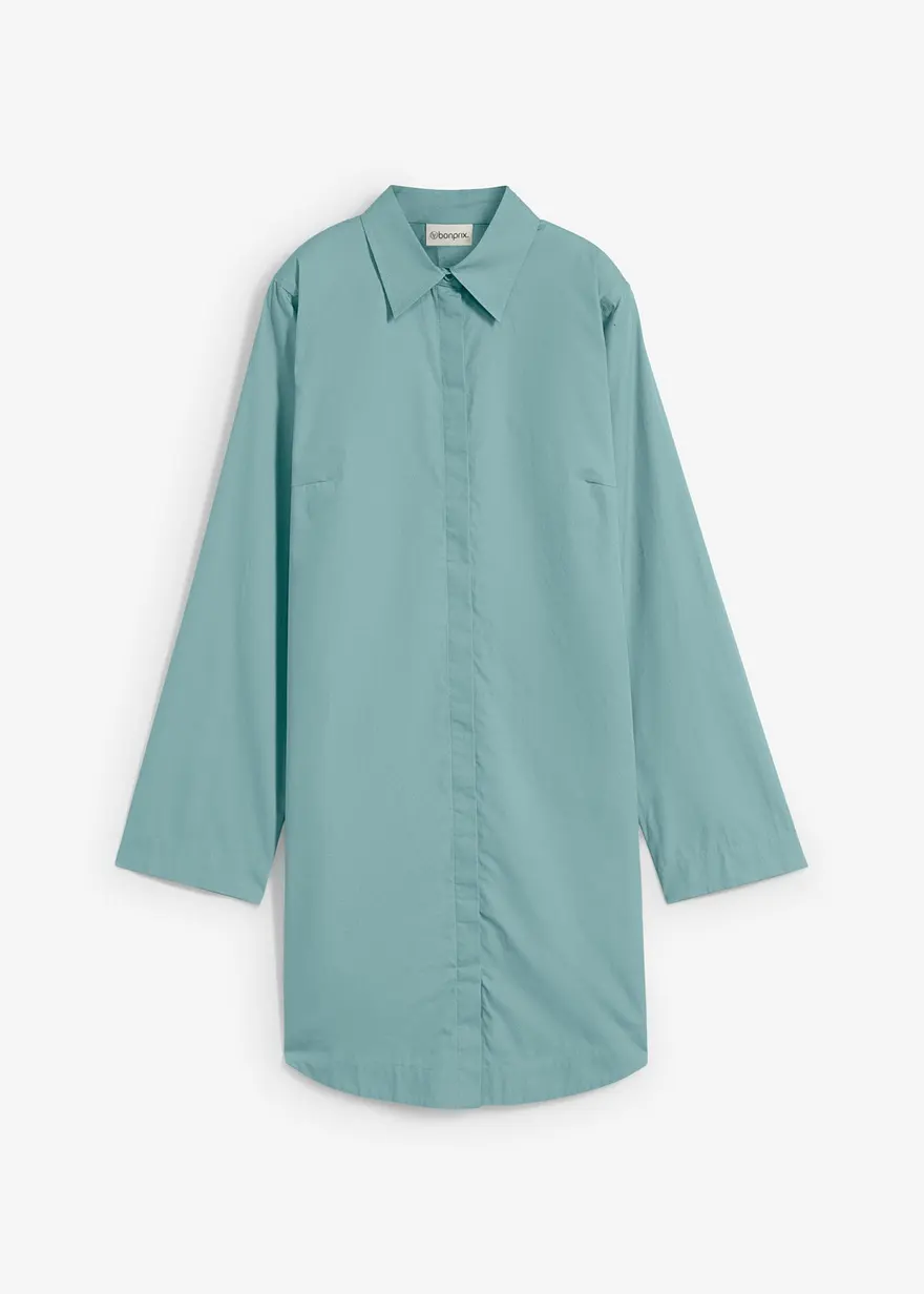 Hemdblusenkleid aus reiner Baumwolle in grün von vorne - bonprix