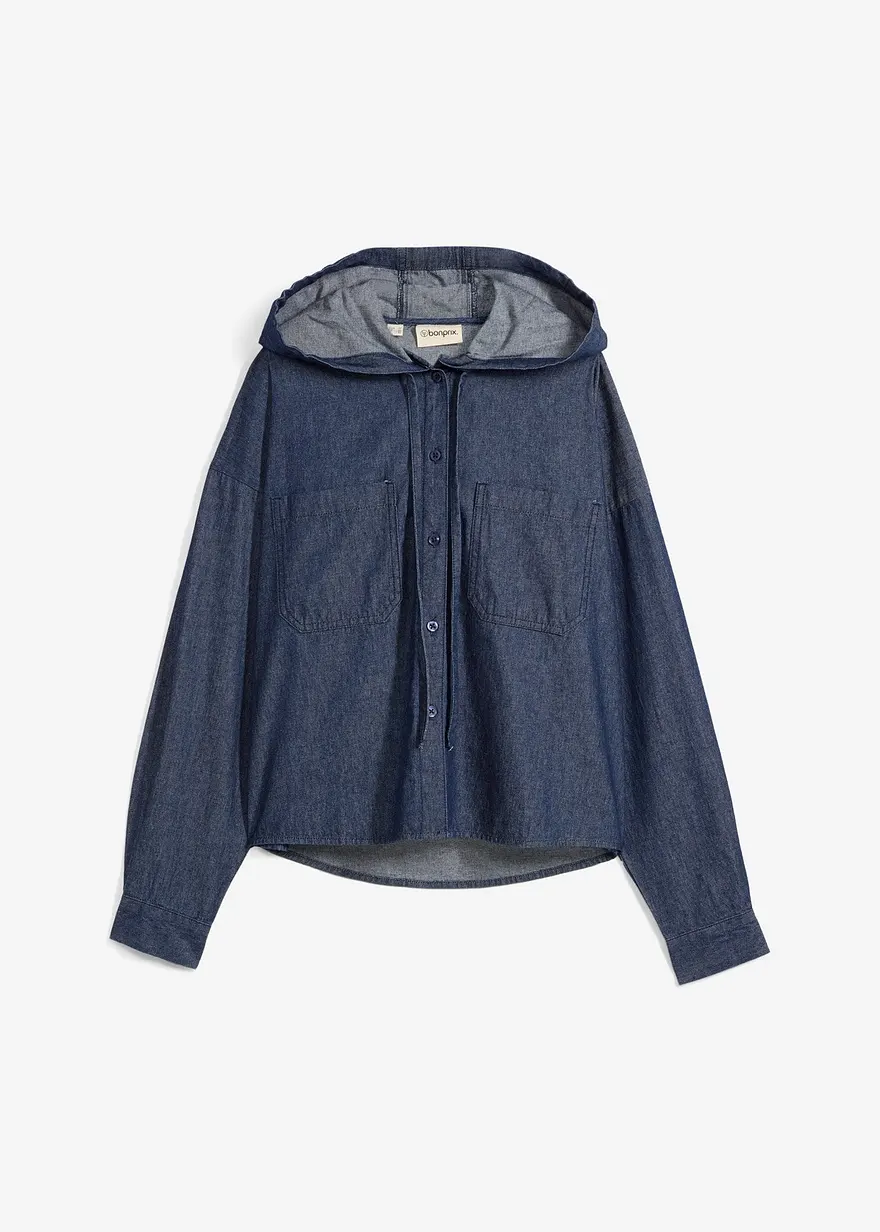 Kapuzen-Jeansbluse in blau von vorne - bonprix
