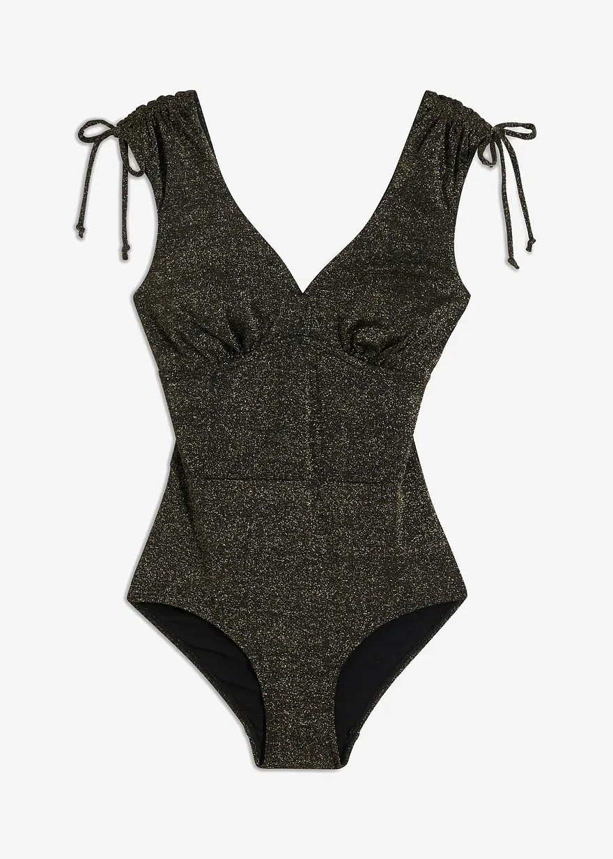 Glitzernder Shape Badeanzug leichte Formkraft in schwarz von vorne - bonprix