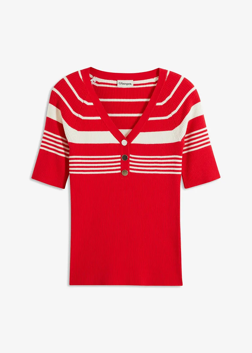 Feinstrickpullover mit dekorativen Knöpfen in rot von vorne - bonprix