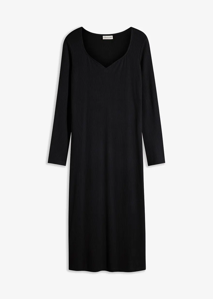 geripptes Midikleid in schwarz von vorne - bonprix
