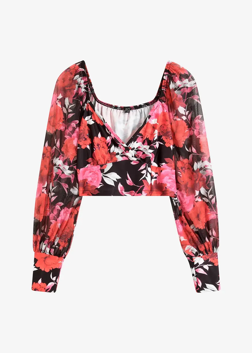 Cropped Blusentop in schwarz von vorne - bonprix